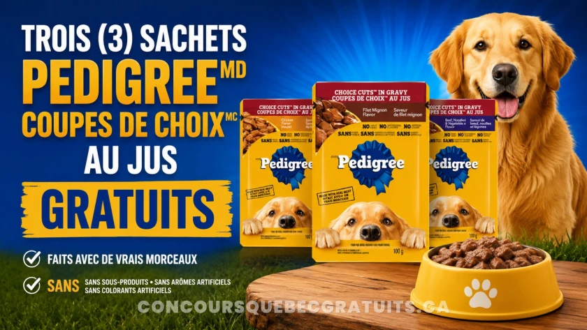 GRATUIT : 3 sachets Pedigree Coupes de choix au jus + 4 $ de rabais sur les gâteries pour chiens