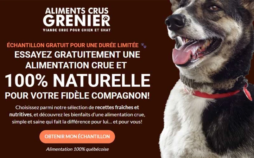 Échantillons gratuits d’aliments crus Grenier pour chiens