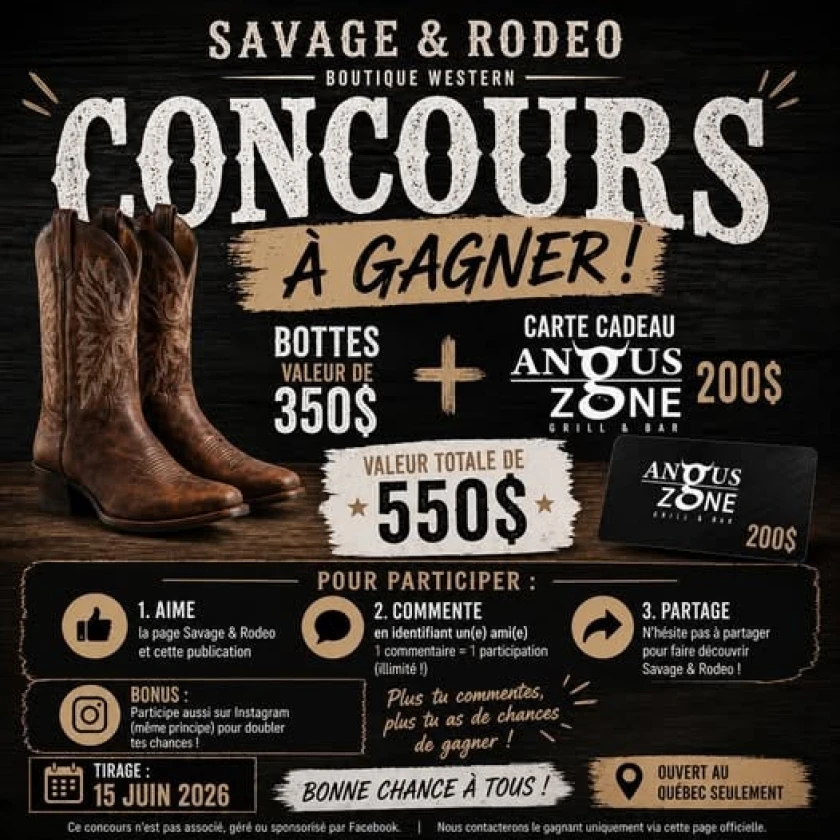 Concours : gagnez des bottes et une carte Angus Zone 200$