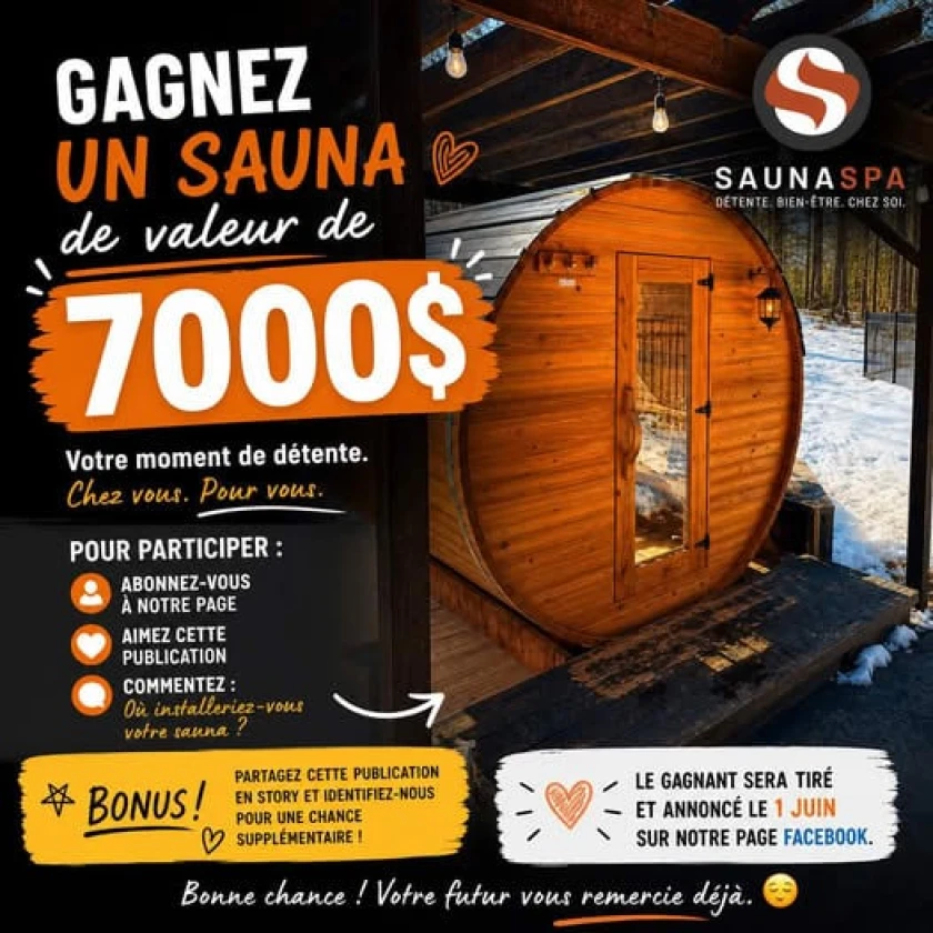 Gagnez un sauna à domicile d'une valeur de 7000$